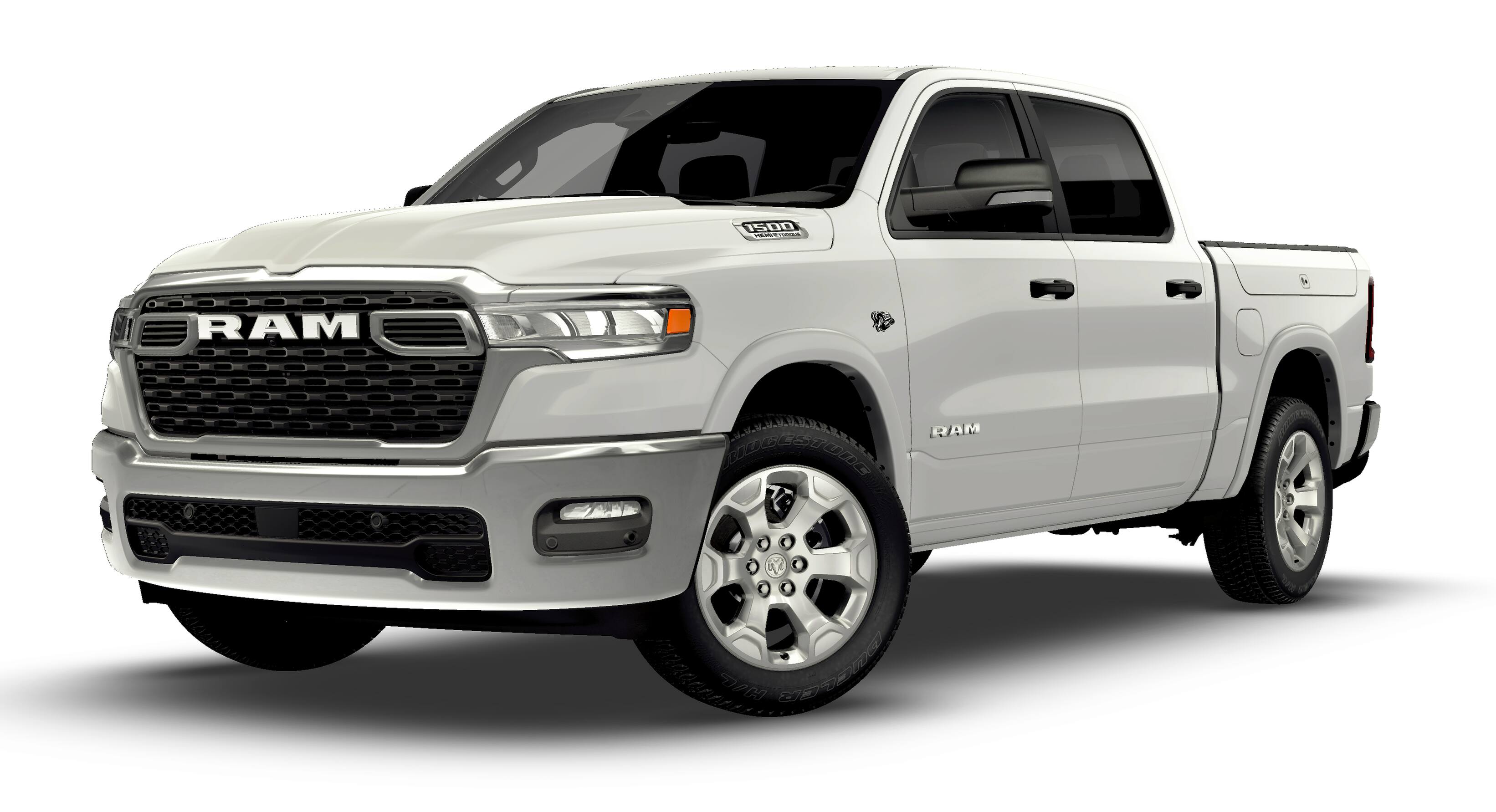 2026 RAM Ram 1500 RAM 1500 BIG HORN CREW CAB 4X4 5'7' BOX in Bright White Clear-Coat Exterior Paint — front three-quarter view
