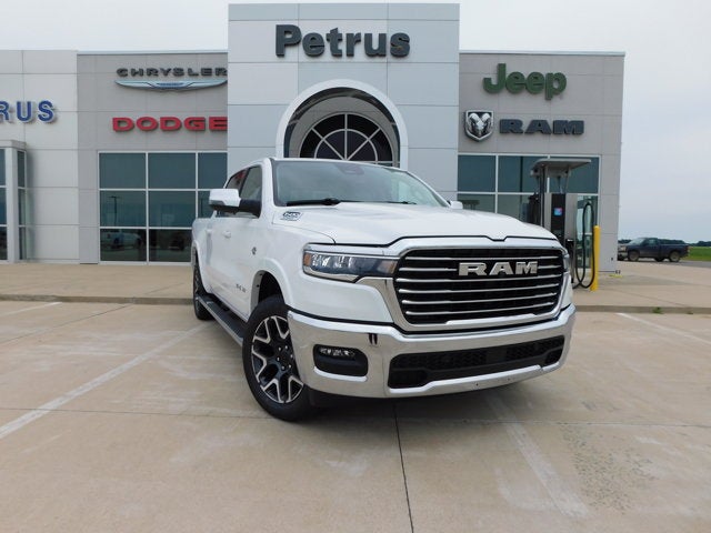 2026 RAM 1500 Laramie in Bright White Clearcoat — front three-quarter view