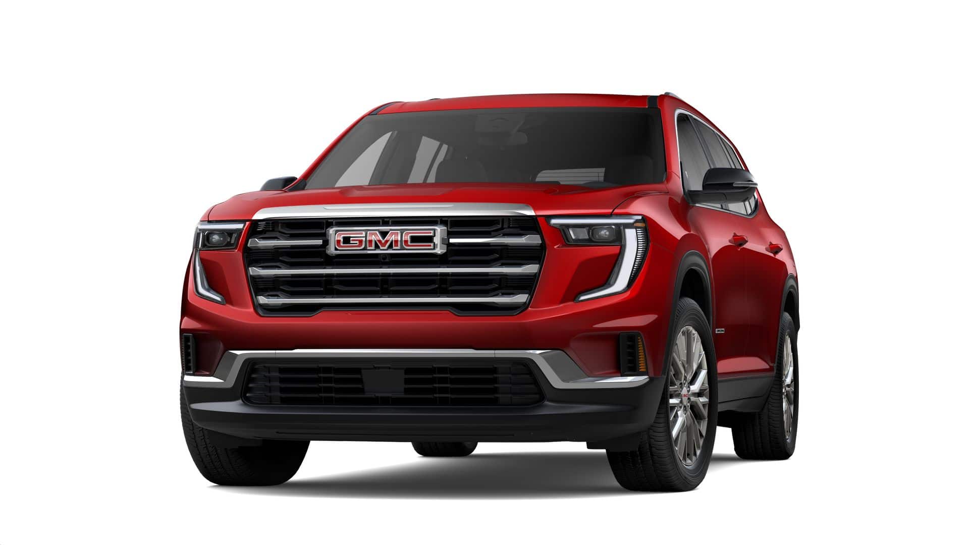 2026 GMC Acadia Elevation in Volcanic Red Tintcoat — front three-quarter view